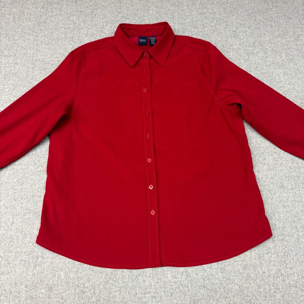 Basic Editions Button Down Shirt XL Red Long Sleeve Stretch Classic Casual Top